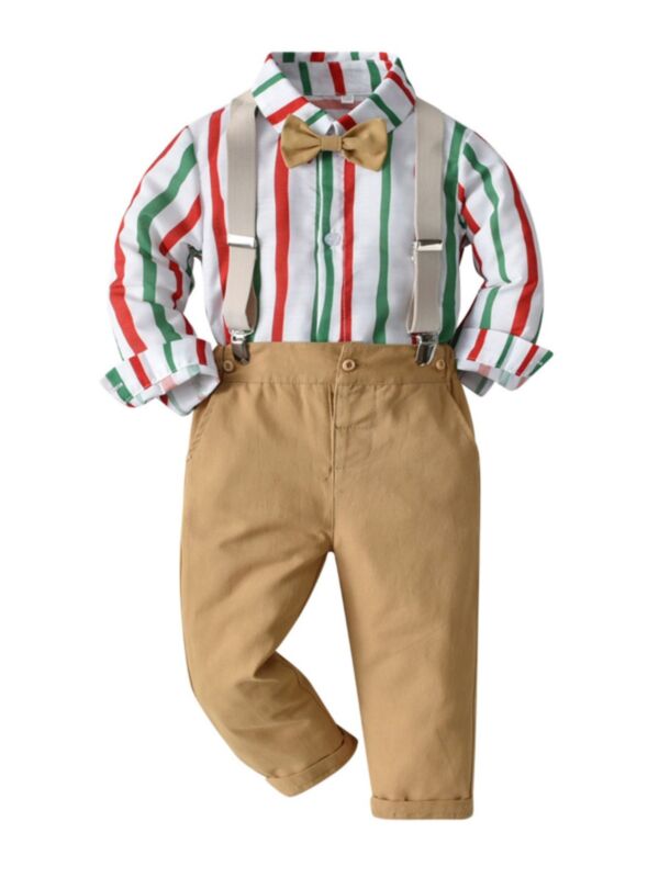Christmas Bowtie Striped Shirt and Suspender Pants Sets Fashion Clothes For Boys 210705890