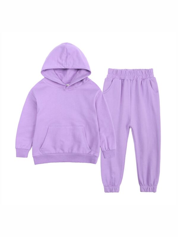 2 Pieces  Solid Color Kid Tracksuit Hooded Sweatshirt & Sweatpants Kids Wholesale Clothing 210706267