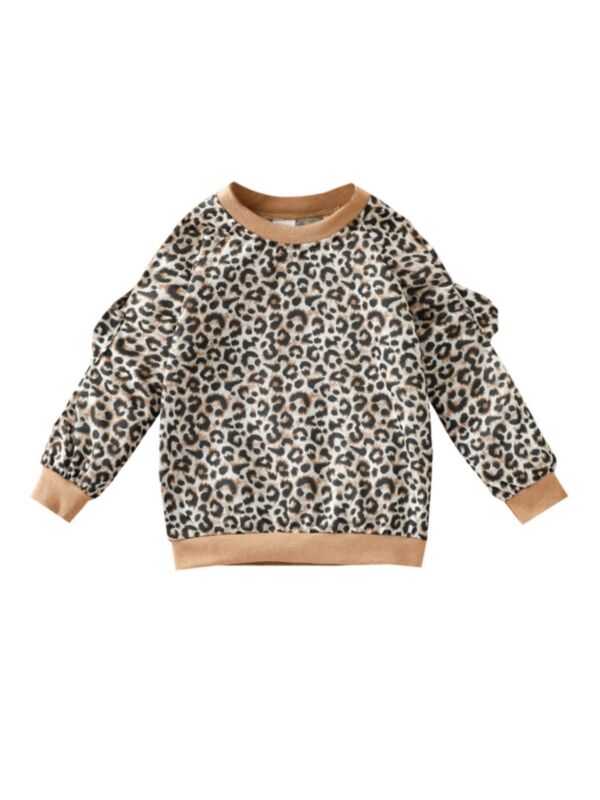 Little Girl Ruffle Trim Leopard Sweatshirts 210707192