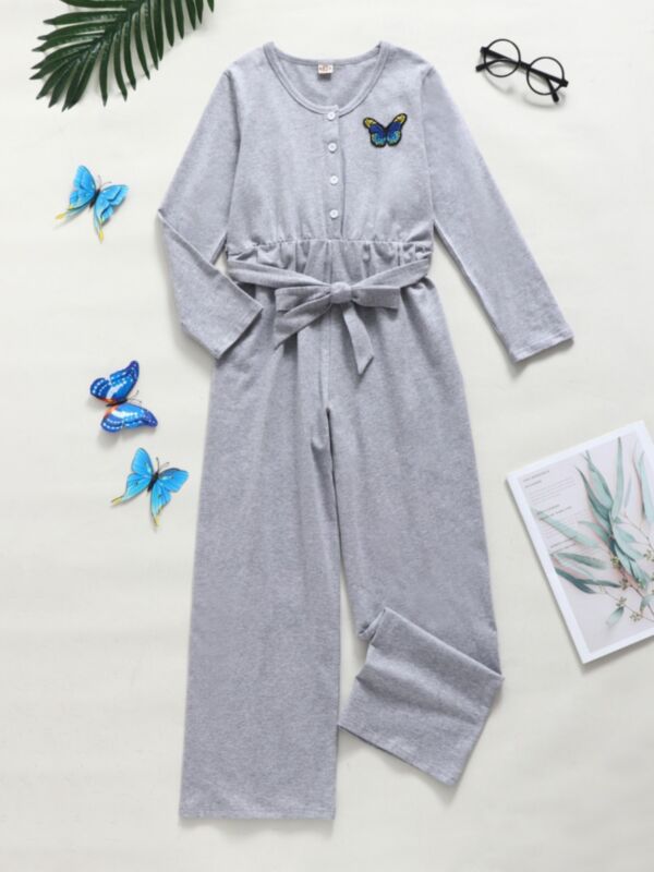 Butterfly Plain Casual Kid Girl Jumpsuit 210709144