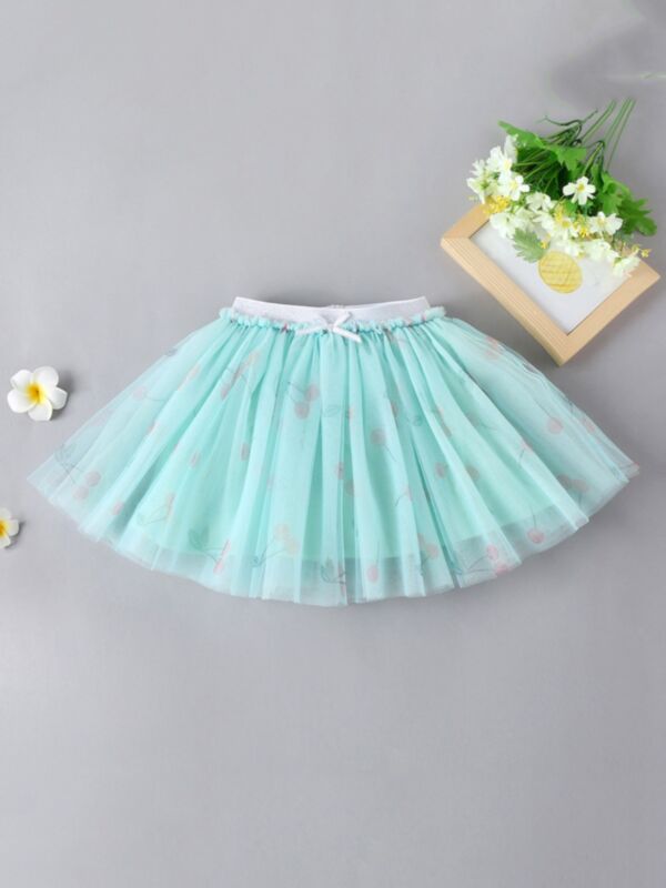 Cherry Print Mesh Skirt For Kid Girls 210709431