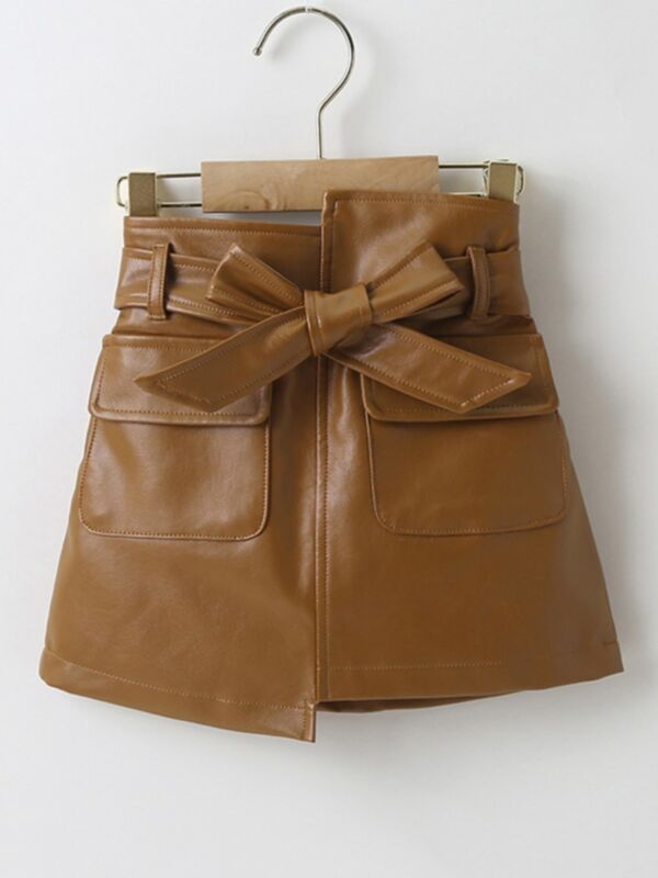 Belted PU Skirts For Girls Wholesale Girls Clothes 210709788