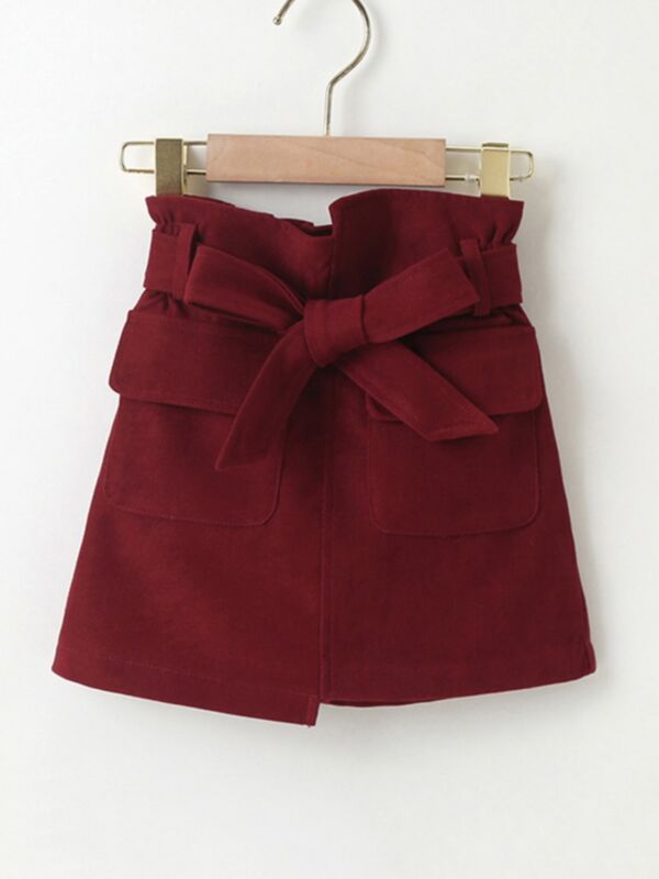 Solid Color Kid Girls Skirt With Belt Wholesale Girls Clothes 210709962