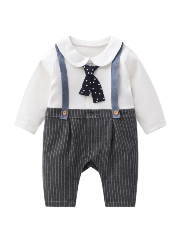 Striped Polka Dots Necktie Baby Boys Jumpsuits 210710104