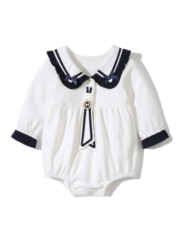 Sailor Neck Bowknot Baby Girl Bodysuit 210710168