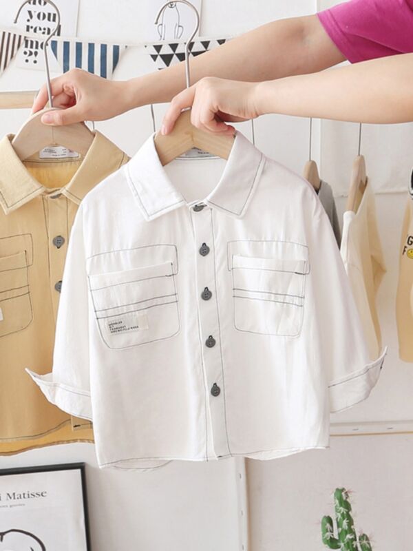 Solid Color Pocket Decor Kid Boy Shirts Wholesale Boy Clothes 210710754
