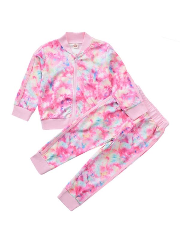 Fashion Girl Wholesale Tie Dye Print Sets  Jacket And Pants Wholesale Little Girl Clothing 210712057