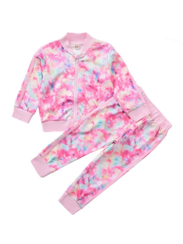 Fashion Girl Wholesale Tie Dye Print Sets Jacket And Pants Wholesale Little Girl Clothing 210712057