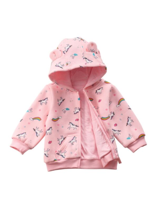 Baby Toddler Girl Flower Unicorn Print Jacket 210712151