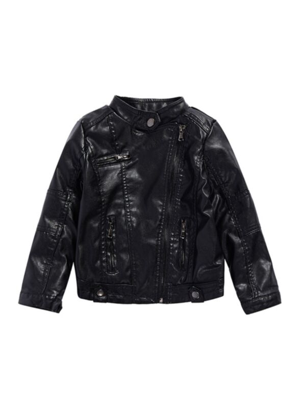 Kid Girl PU Leather Jacket 210713589
