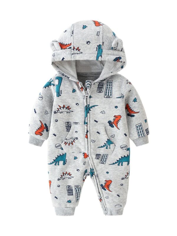 Cartoon Zip Up Baby Hooded Jumpsuit 210715434