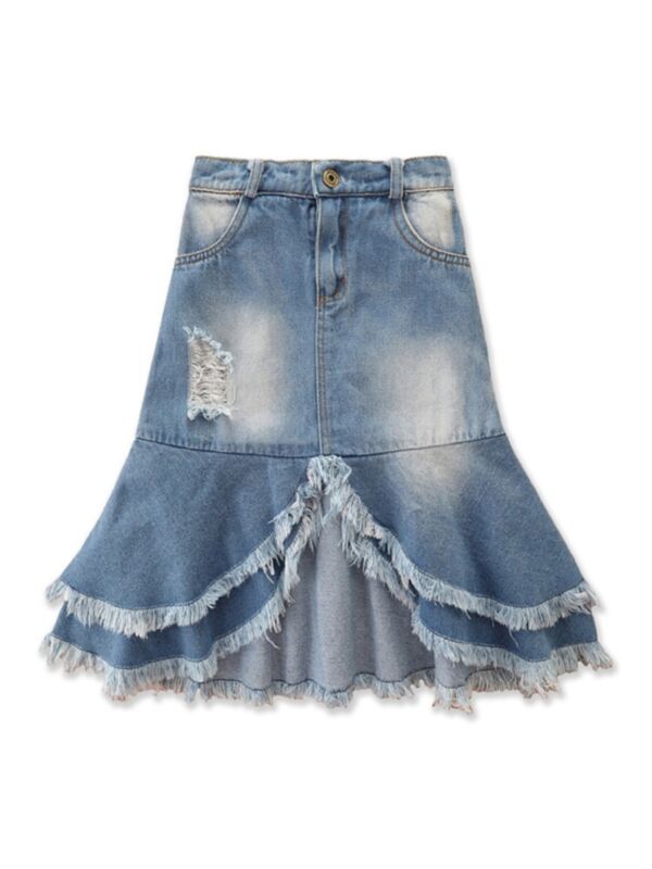 Kid Girl Hi Lo Hem Ripped Skirt 210716001