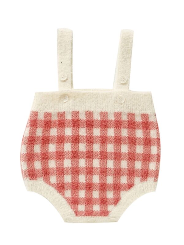 Checked Print Baby Girl Suspender Bodysuit 210716014