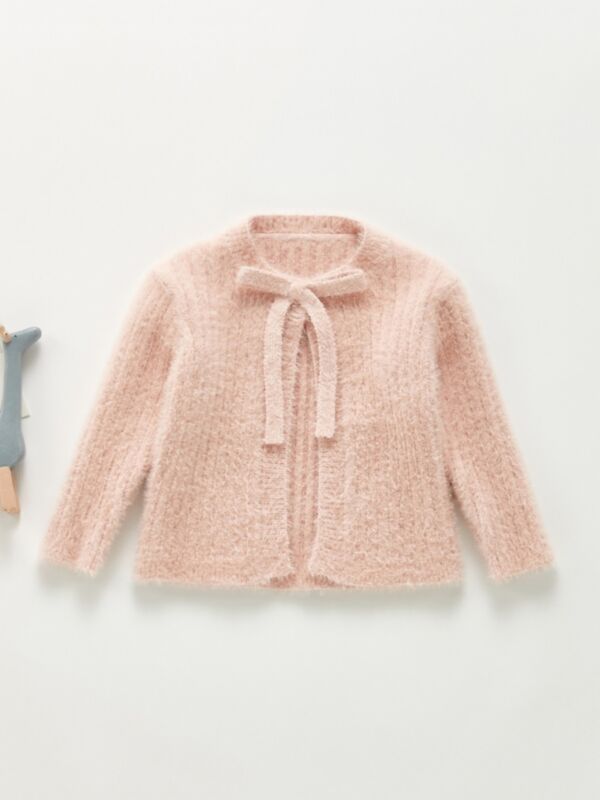 Solid Color Bowknot Baby Girl Cardigans 210716128