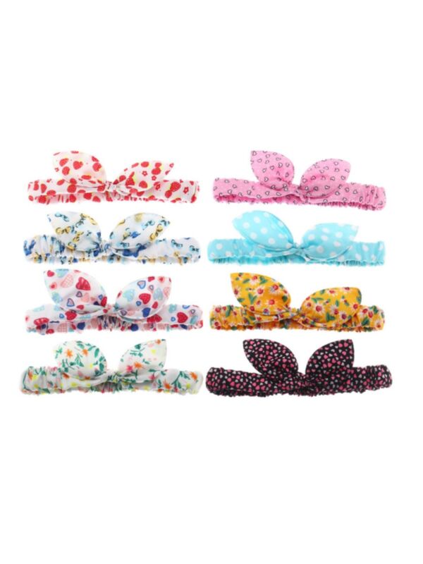 8-Pack Polka Dots Flower Print Bow Headbands 210717001