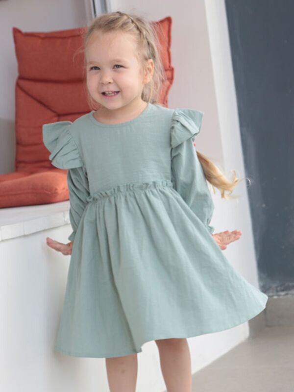 Kid Girl Flutter Sleeve Green Dress 210717029