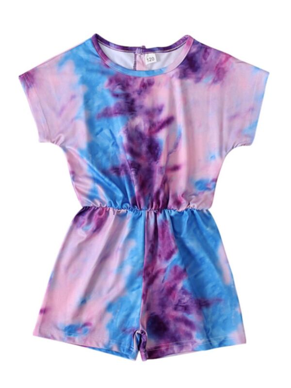  Tie-Dye Print Short Sleeve Rompers For Girls 210717268