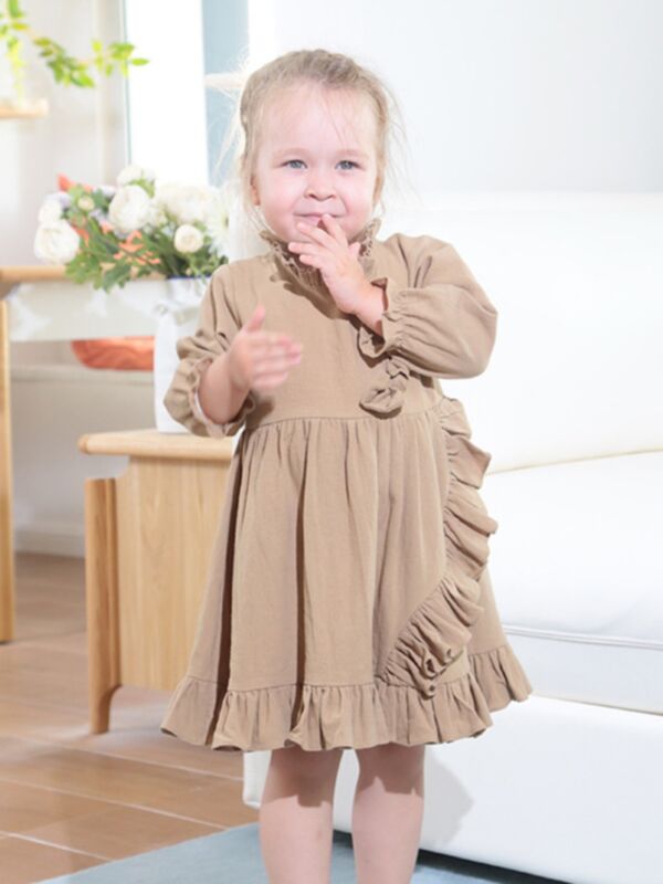 Wholesale Little Girl Clothing Solid Color Ruffle Decor Hem Dresses 210717329