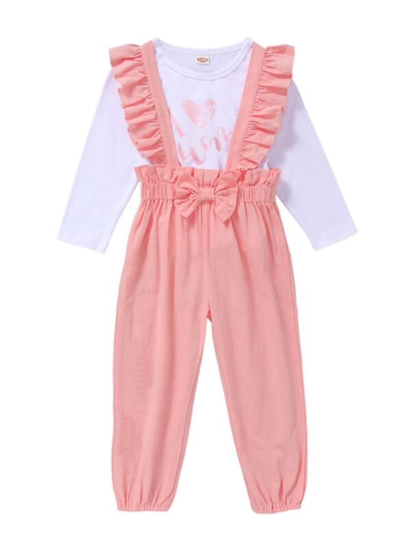 Two Pieces I Love Mom Print Girls Sets Top And Suspender Trousers 21071832