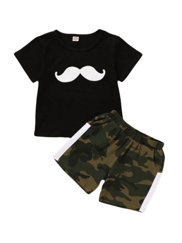 Two Pieces Moustache Camo Print  Kid Boy Set Top And Shorts 21071833