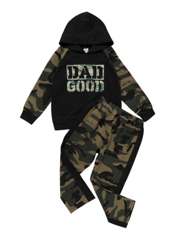 2 Pieces Dad Good Camo Print Tracksuit Set Little Kids Hooded Sweatshirt And Sweatpants 21071837