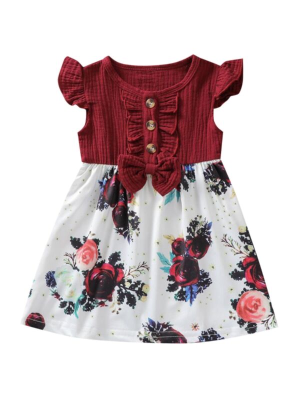 Muslin Flutter Sleeve Bow Toddler Baby Girl Flower Dress 21071857