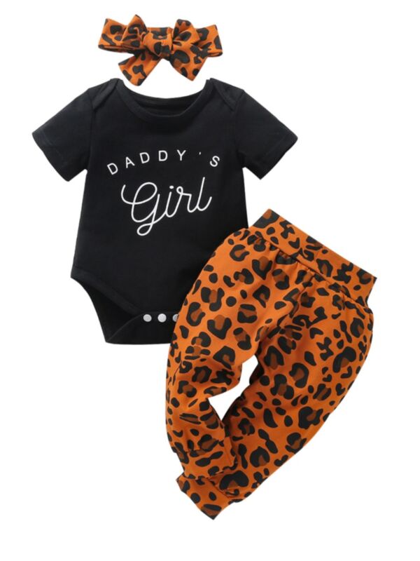 Three Pieces Mama's Girl Leopard Print Baby Sets Top & Pants & Headband 21071862