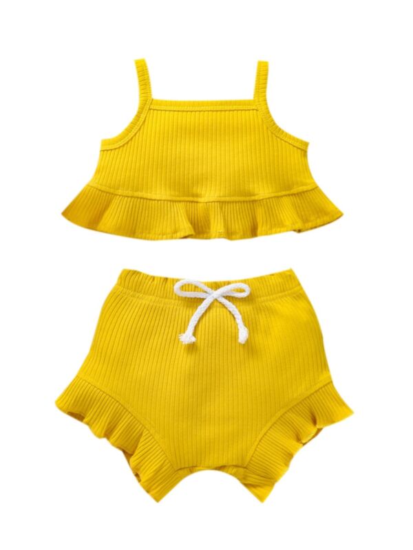 Two Pieces Solid Color Ribbed  Baby Girls Sets Top And Shorts  21071863