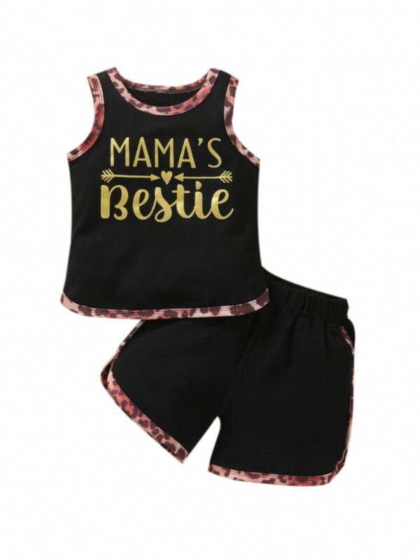 Two Pieces Sets Mama's Bestie Leopard Printed Kid Tank Top And Shorts 21071871