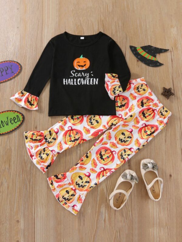 Two Pieces Toddler Girls Sets Halloween Top And Bell Bottom 210720063