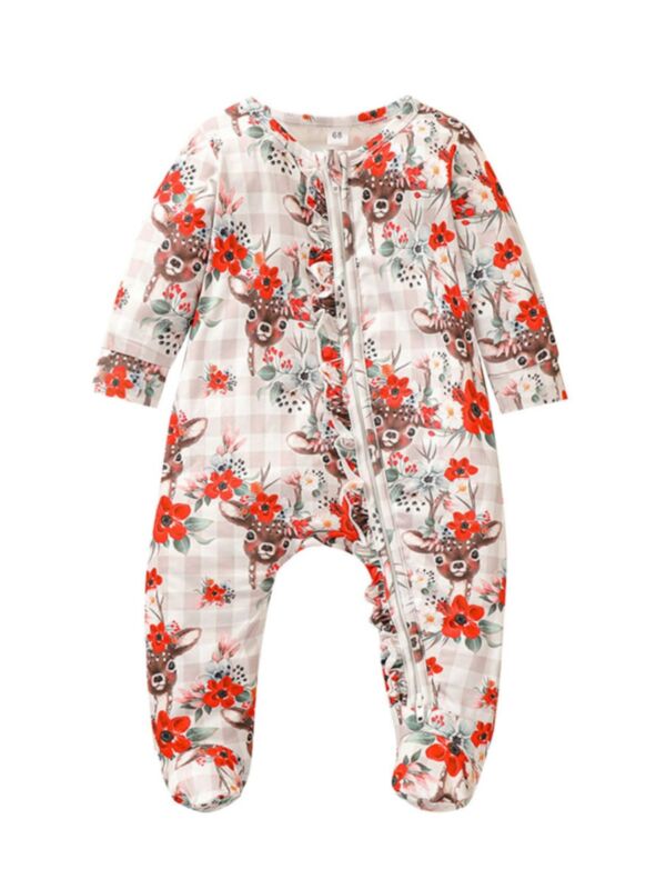 Flower Print  Footie Baby jumpsuit Wholesale Baby Clothing 210720209