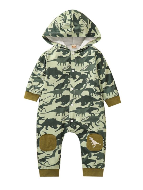 Dinosaur Cami Print Hooded Baby jumpsuit 210720647
