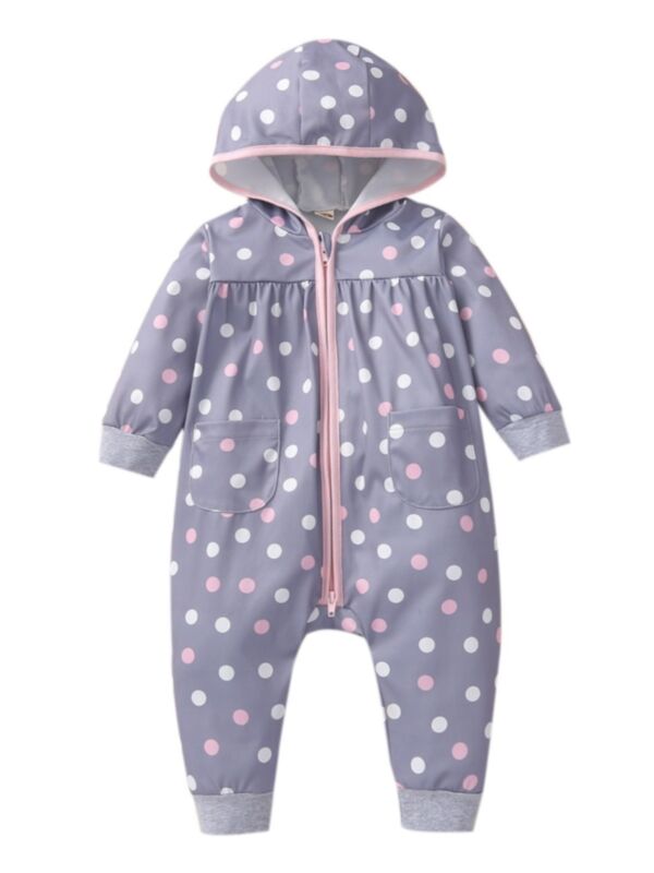 Wholesale Baby Clothing Polka Dots Zip Up Hooded Baby jumpsuit  210720748