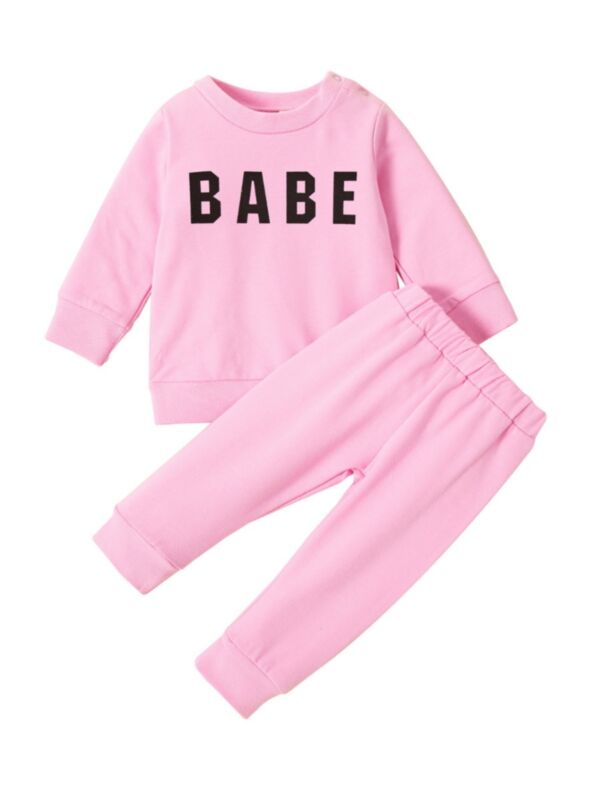 Two Pieces BABE Print Toddler Girl Outfit Sets Sweatshirt And Sweatpants 210721244