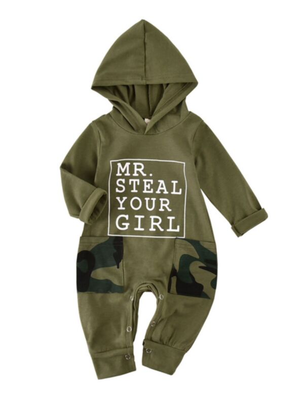 Mr Steal Your Girl Camo Print Hooded Baby Boy Jumpsuit 210722752