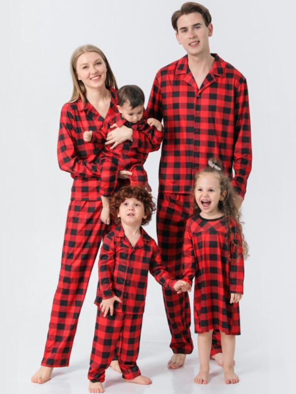 Christmas Family Matching Checked Print Pajamas Sets Dress Shirt Trousers 210724835