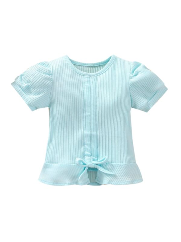 Kid Girl Ribbed Drawstring Solid Color Top 21072527