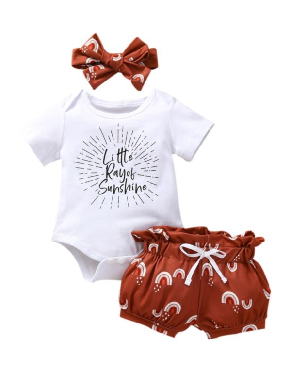 Three Pieces Little Ray Of Sunshine Baby Girl Clothes Set Bodysuit Shorts Headband 21072530