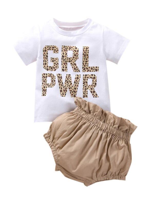 Two Pieces GRL PWR Leopard Print Kid Girls Sets T-Shirt And Shorts 21072533