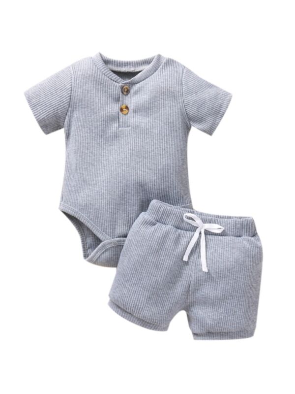 Two Pieces Ribbed Solid Color Baby Clothes Set Bodysuit And  Shorts 21072535