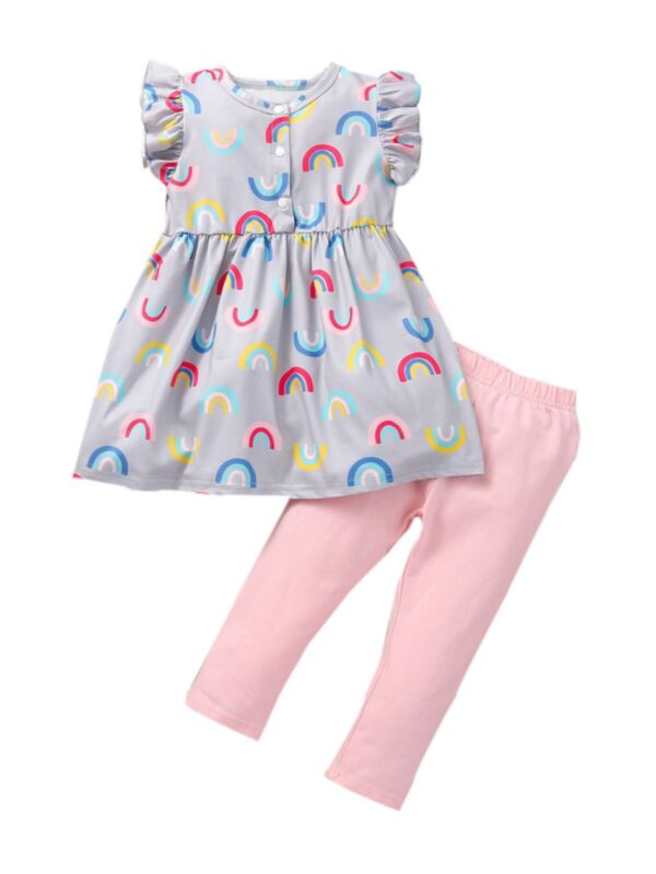 Two Pieces Rainbow Pear Print Baby Girl Outfit Sets Tunic Top And Pants 21072537