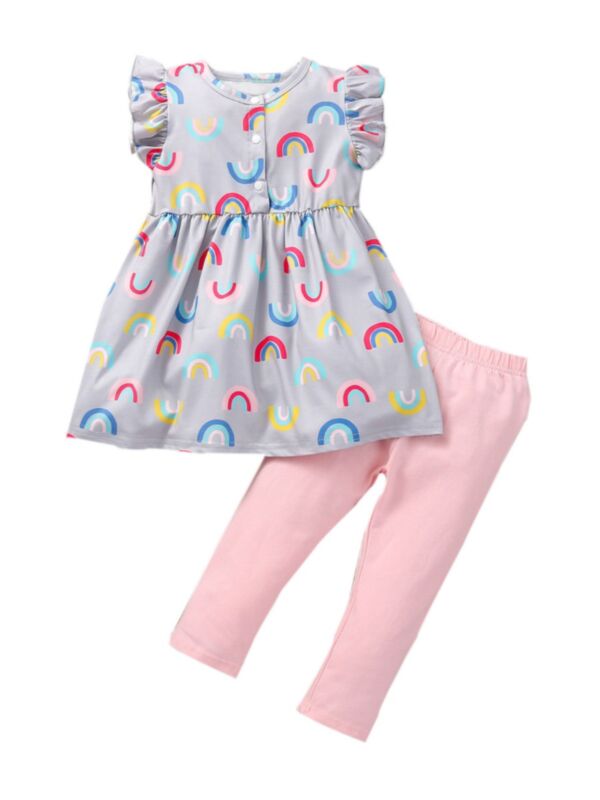Two Pieces Rainbow Pear Print Baby Girl Outfit Sets Tunic Top And Pants 21072537