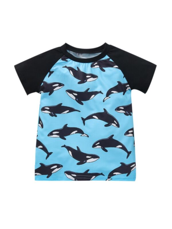 Raglan Sleeve Shark Print Kid Boys T-Shirt 21072538