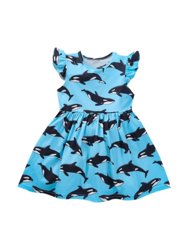 Shark Print Flutter Sleeve Dresses For Girls 21072539
