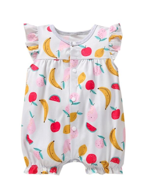 Dolphin Fruit Print Ruffle Trim Baby Girl Romper 21072547