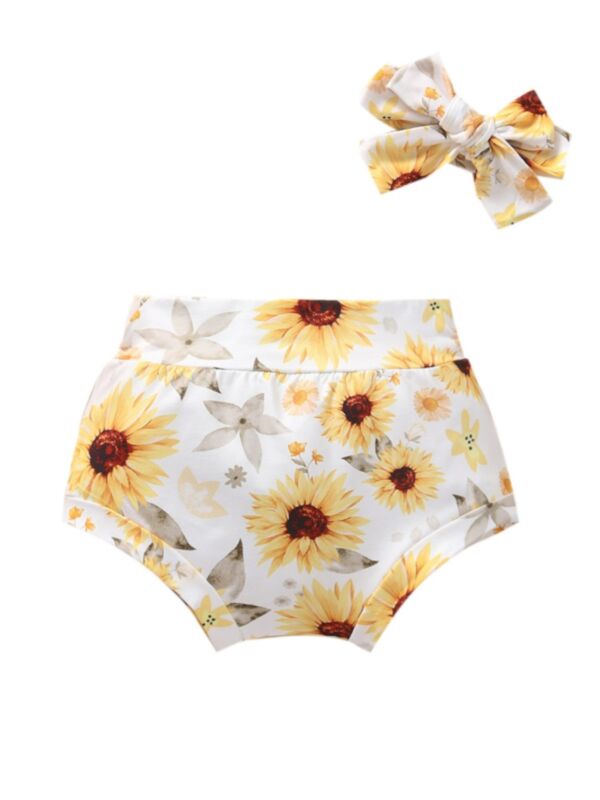 Two Pieces Floral Print Baby Girl Shorts And Headband 21072550
