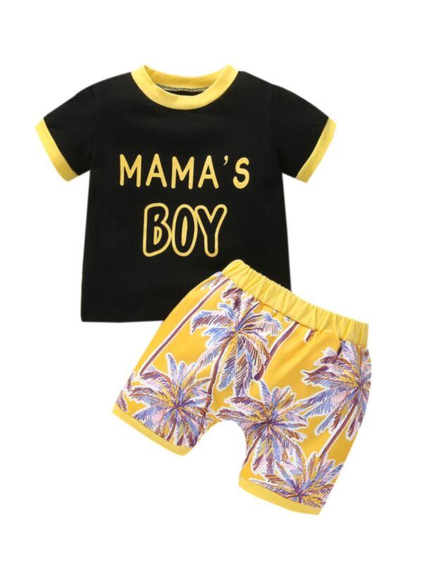 Two Pieces Mama's Boy Leaves Printed Baby Boy Sets Top And Shorts 21072552