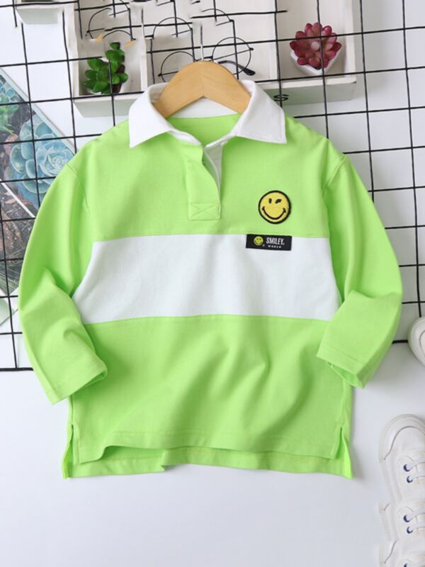 Kid Boy Long Sleeve Smiley Color Blocking Polo Shirt 210726336