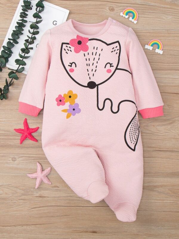 Cartoon Fox Flower Print Baby Jumpsuit For Girl 210727170
