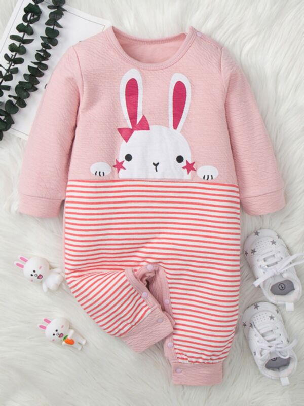 Wholesale Girls Clothes Rabbit Striped Print Baby Jumpsuit 210727386